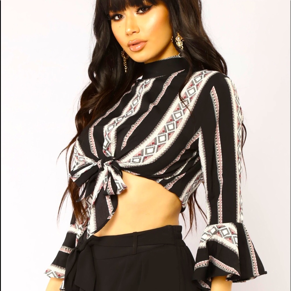 Mock Neck crop top with bell sleeves